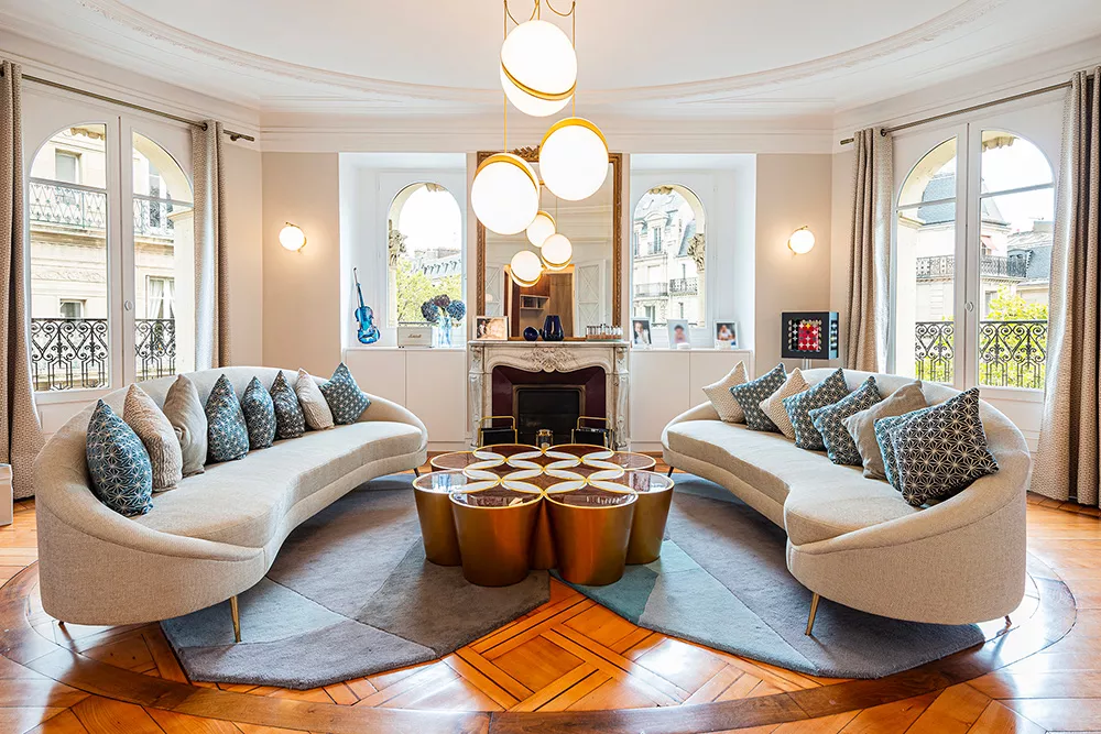 Ultra-luxurious living room of a Parisian apartment sold by Junot Fine Properties