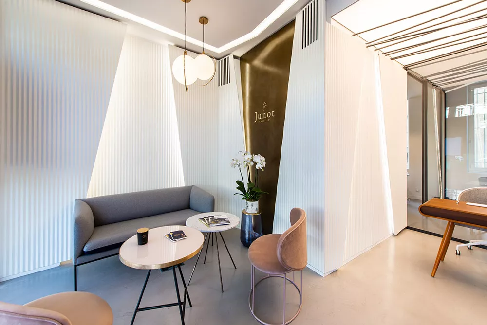 The interior of the luxury real estate agency Junot Neuilly-sur-Seine in the Hauts-de-Seine department