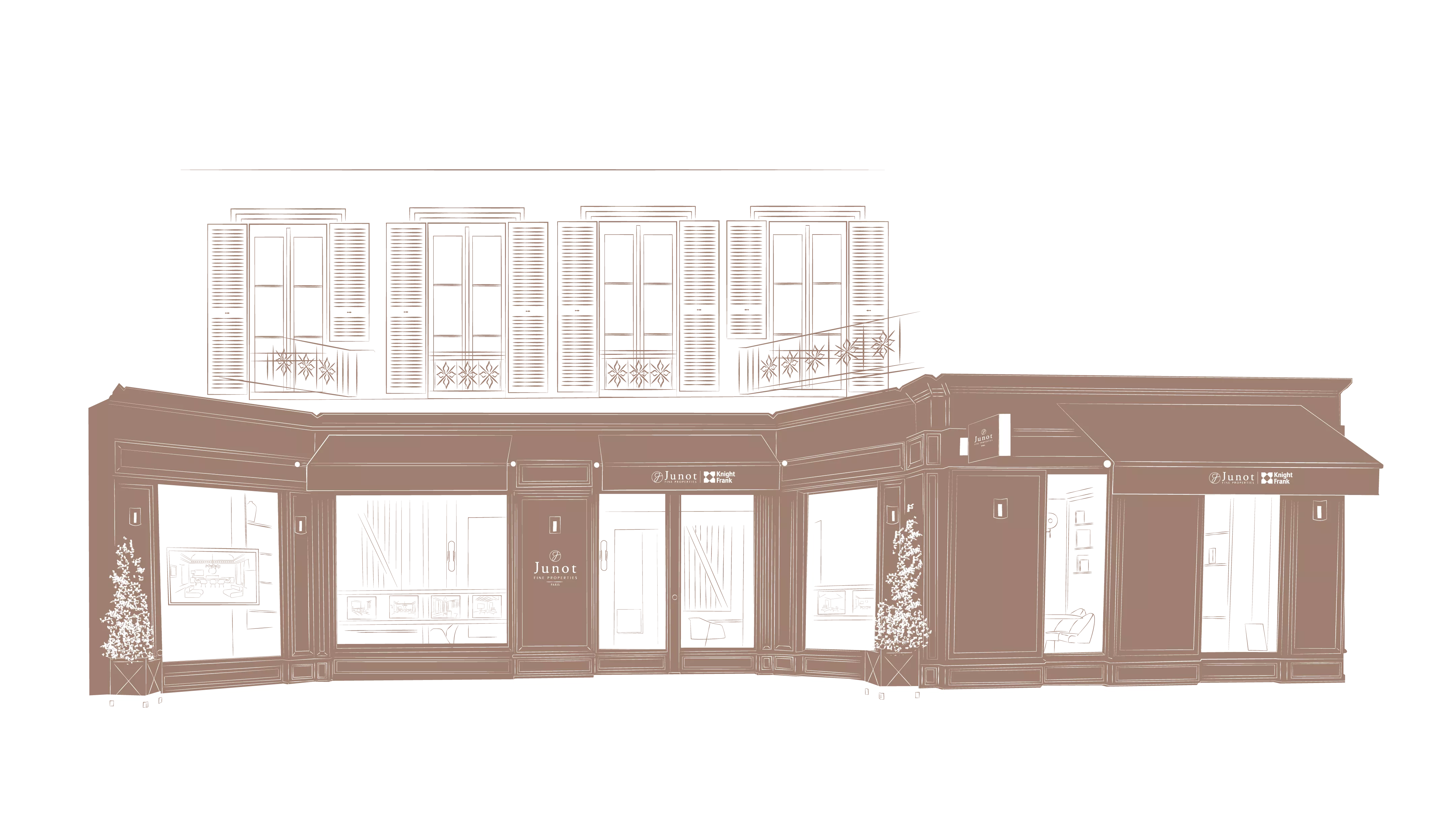 Exterior illustration of the ultra-luxury real estate agency Junot Fine Properties | Knight Frank in the 6th arrondissement of Paris