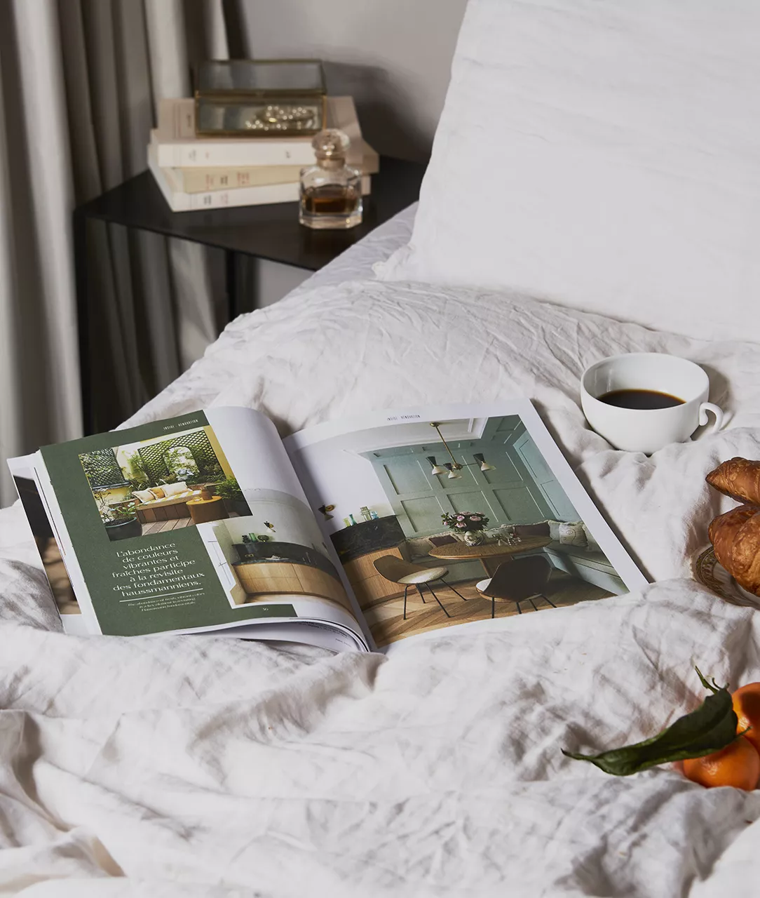 The Junot Magazine opens on a bed